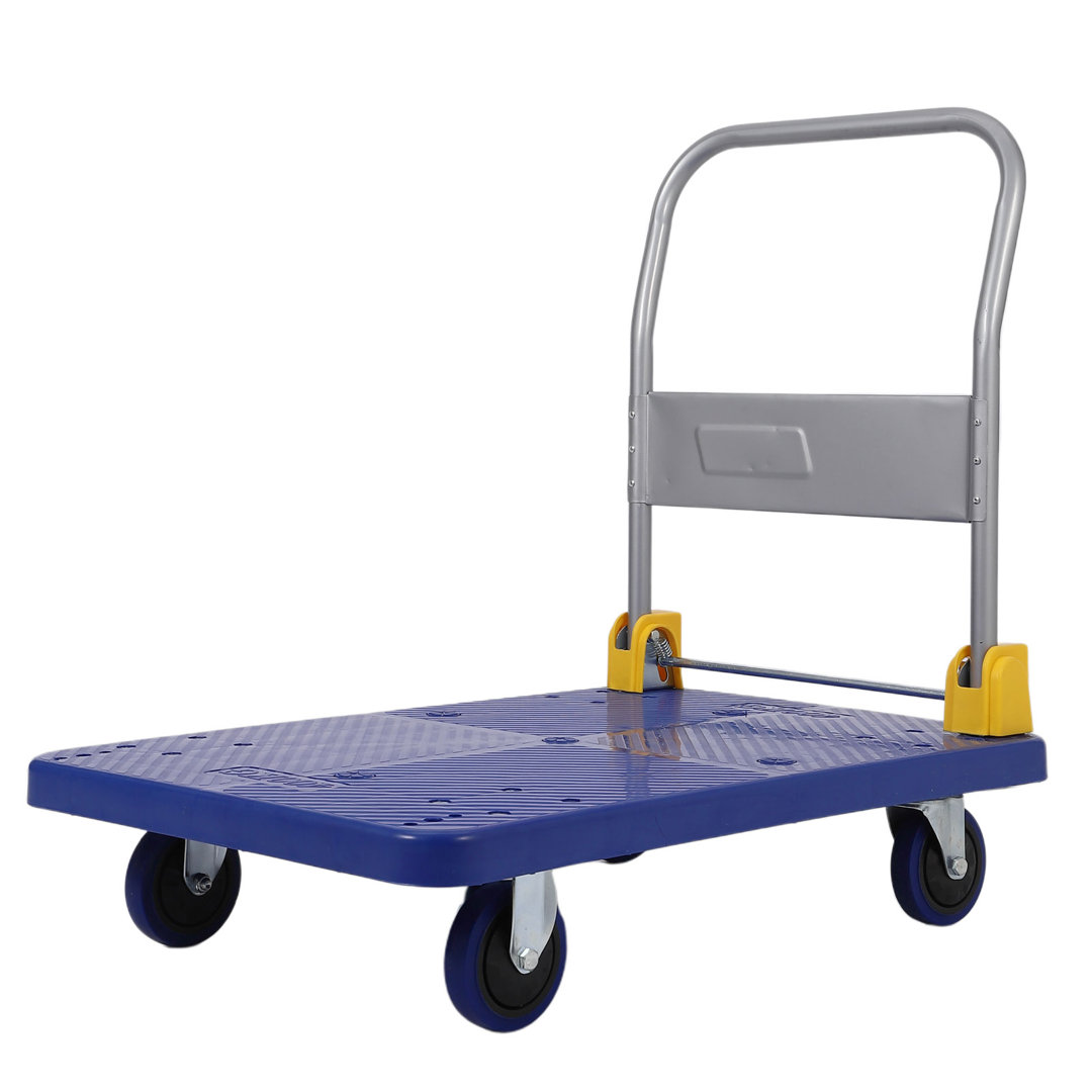 598kg Heavy Duty Folding Platform Truck, 101 x 60cm Flatbed Hand Cart with 15cm TPR Brake Wheels, Multipurpose Trolley for Garage, Warehouse Loading &