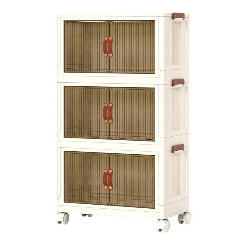 3 bacs de rangement pliables avec couvercle, porte magnétique pliable, pliable et empilable avec 4 roues pivotantes à 360 ° et 8 petites roues