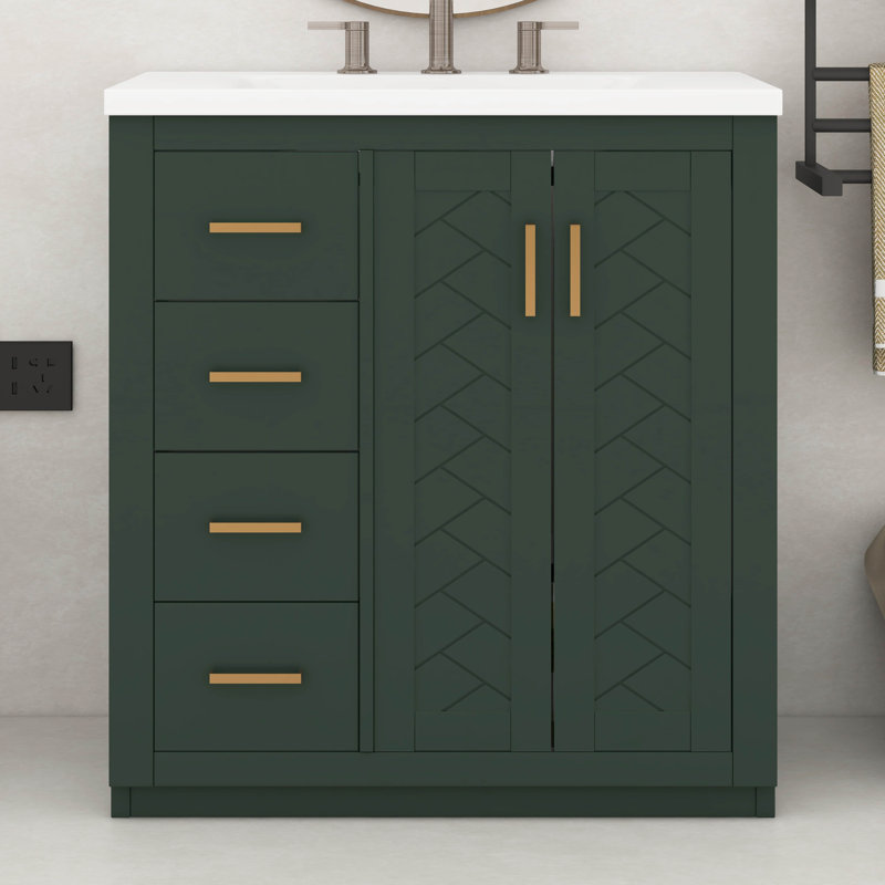Meuble-lavabo de 30 po avec lavabo en céramique, armoire de rangement moderne à 3 tiroirs et 2 portes, meuble-lavabo autoportant, fermeture en douceur