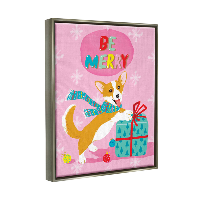 "Be Merry Sourire Puppy Gift" par Be Ni La - cadre flottant, impression sur toile, H 21 po x l 17 po x P 1,7 po