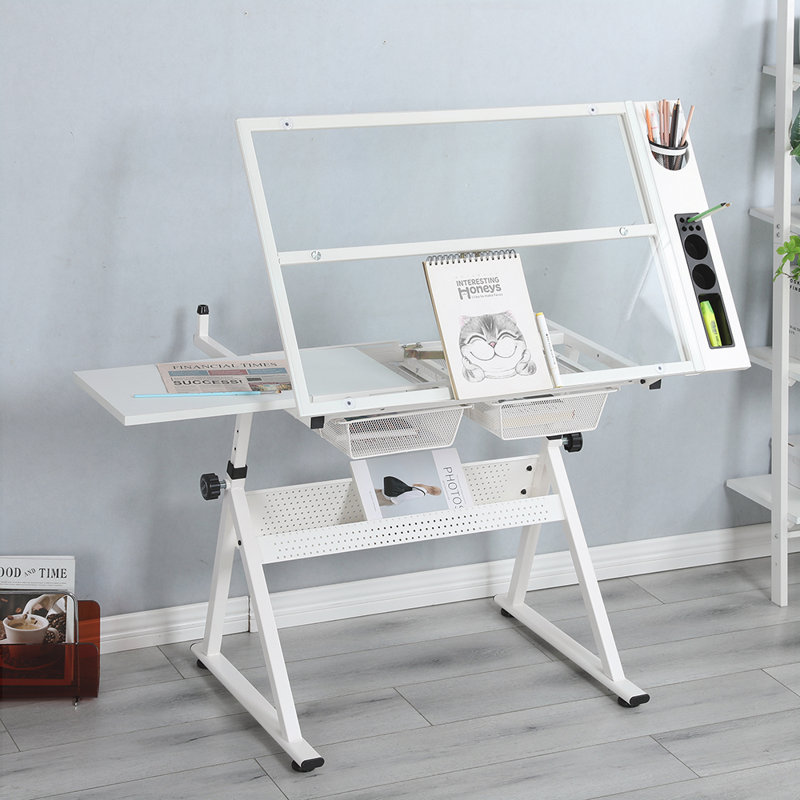 Ensemble de table à dessin et de chaises à hauteur réglable de 39,75 po de largeur, Blanc