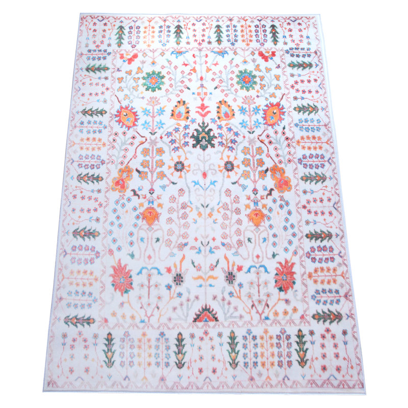 Modern Ivory Oushak Machine Washable Area Rug Built-in Padding & Non-Slip Backing, Rectangle 4' x 6'