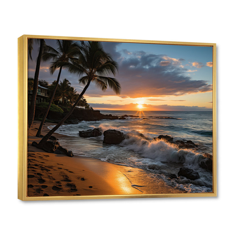 «Aloha Tropical Dreamscape I - Maui», art mural, H 16 po x l 32 po x P 1 po, Cadre flottant doré