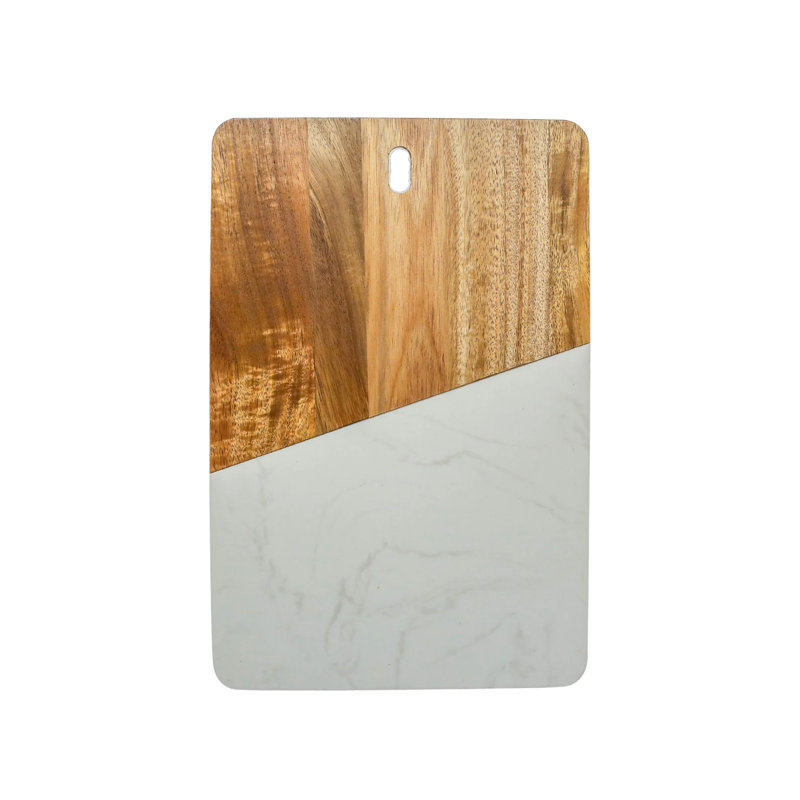 Marble and Acacia Wood Rectangular Diagonal Board, White