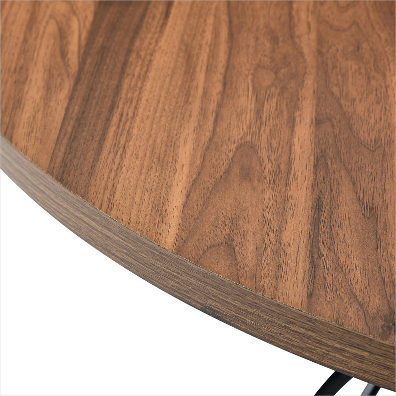 Table de salle à manger ronde de 47,3 po pour 4 à 6 personnes, plateau en panneau de fibres à densité moyenne noyer avec base en métal noir classique, style industriel moderne pour la cuisine ou la salle à manger