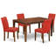 Ensemble de salle à manger 5 pièces comprenant une table de salle à manger rectangulaire et 4 chaises rembourrées en similicuir rouge Firebrick, 36 x 60 pouces, acajou-1147849139-1097701234-1147849143