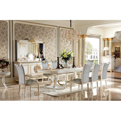 Modestina 9-Piece White And Gold Dining Set