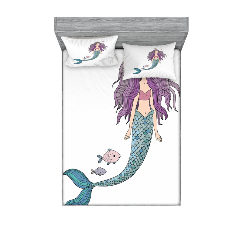 Ensemble de drap-housse et oreiller décoratif Ambesonne, bleu violet et beige