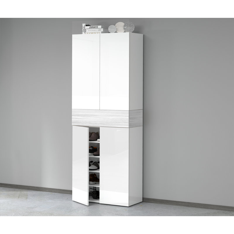 40 Pair Shoe Storage Cabinet, White/White Wood