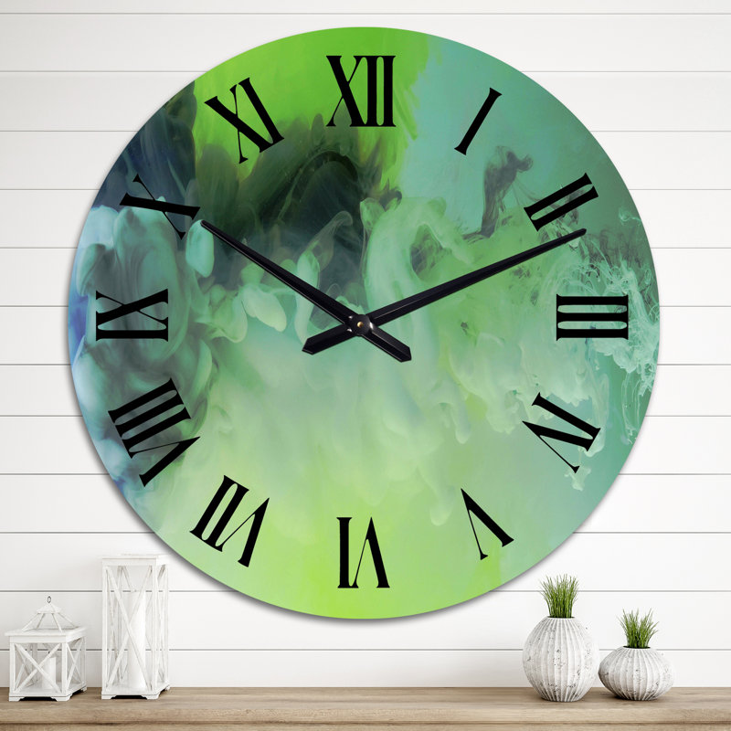 Shades Of Green, art liquide II - horloge murale moderne, Surdimensionné