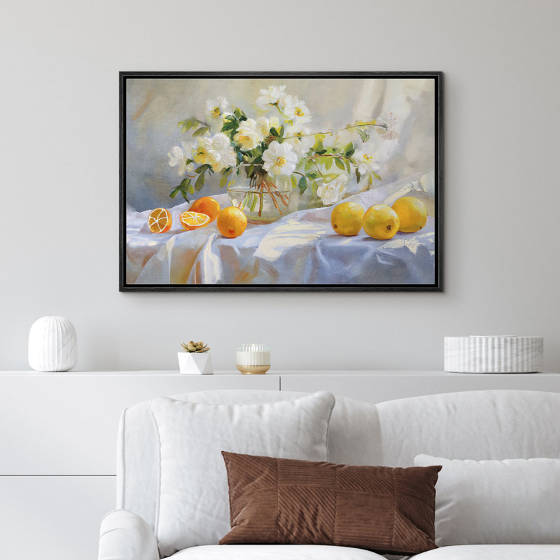 Orange Flowers Relax Calm Artwork, Black, 16" H x 24" W