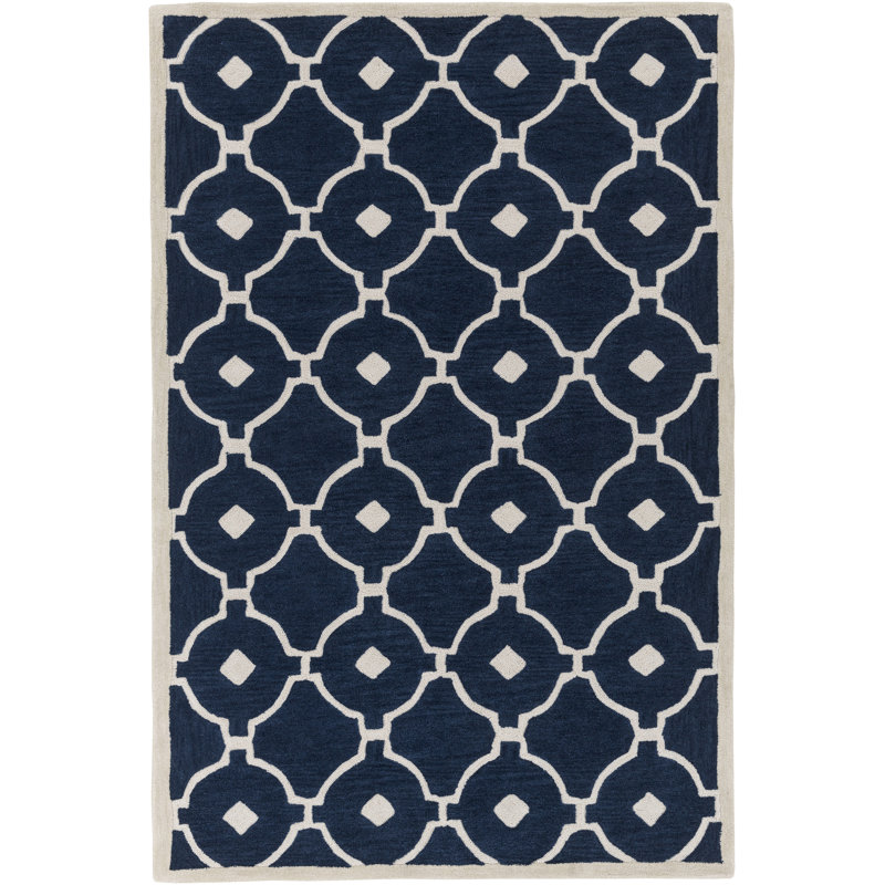 Tapis bleu marine / ivoire Kroeger, Rectangle 5 pi x 7 pi 6 po