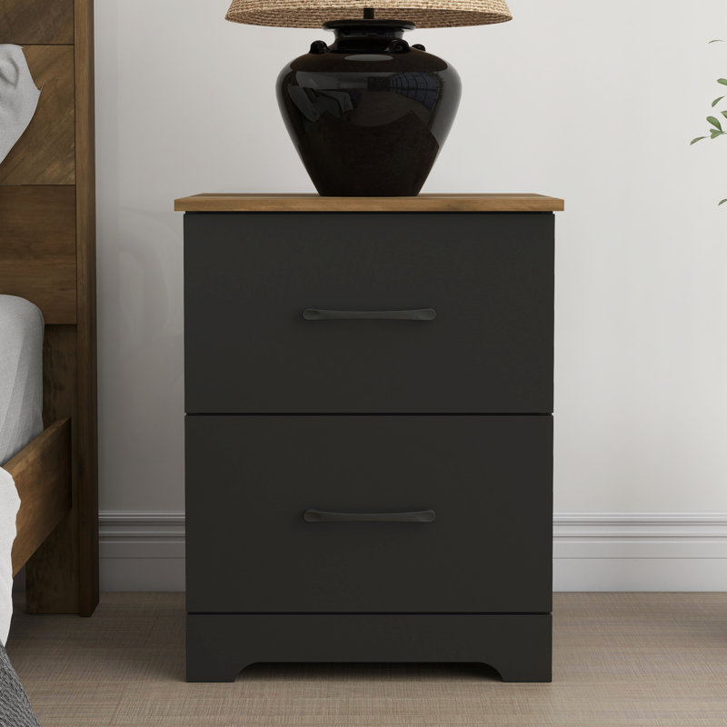 Arkia 23.7" H 2-Drawer Manufactured Wood Nightstand, Black/Knotty Oak, Individual
