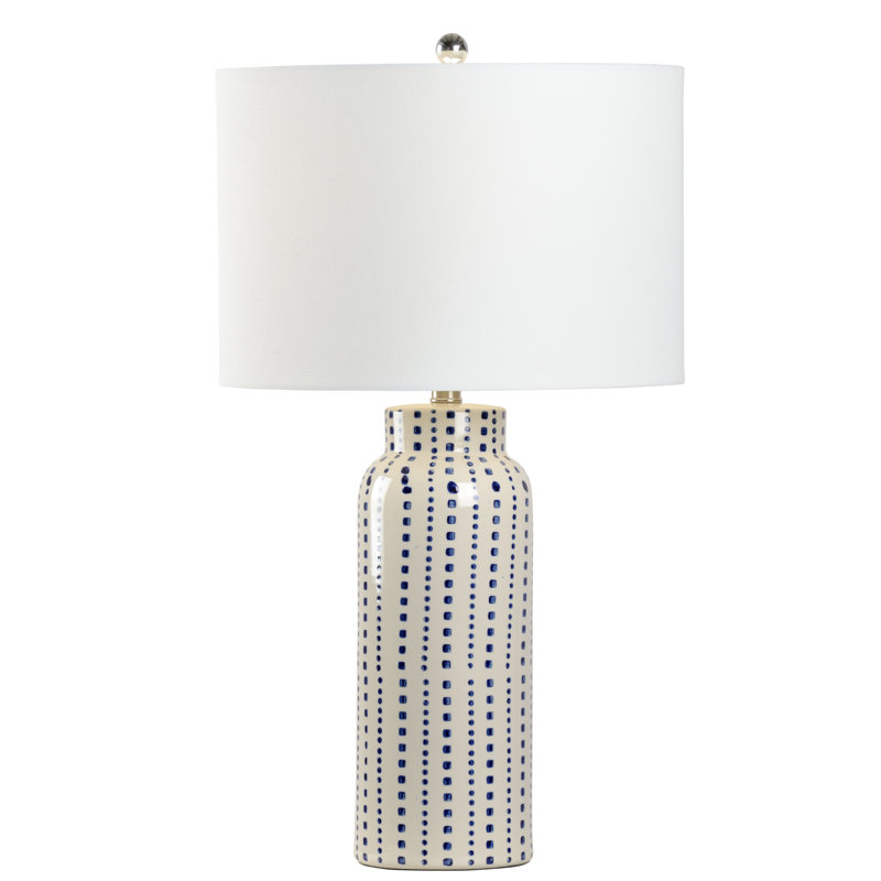 Milton Blue and White Glazed Ceramic Table Lamp with Linen Shade