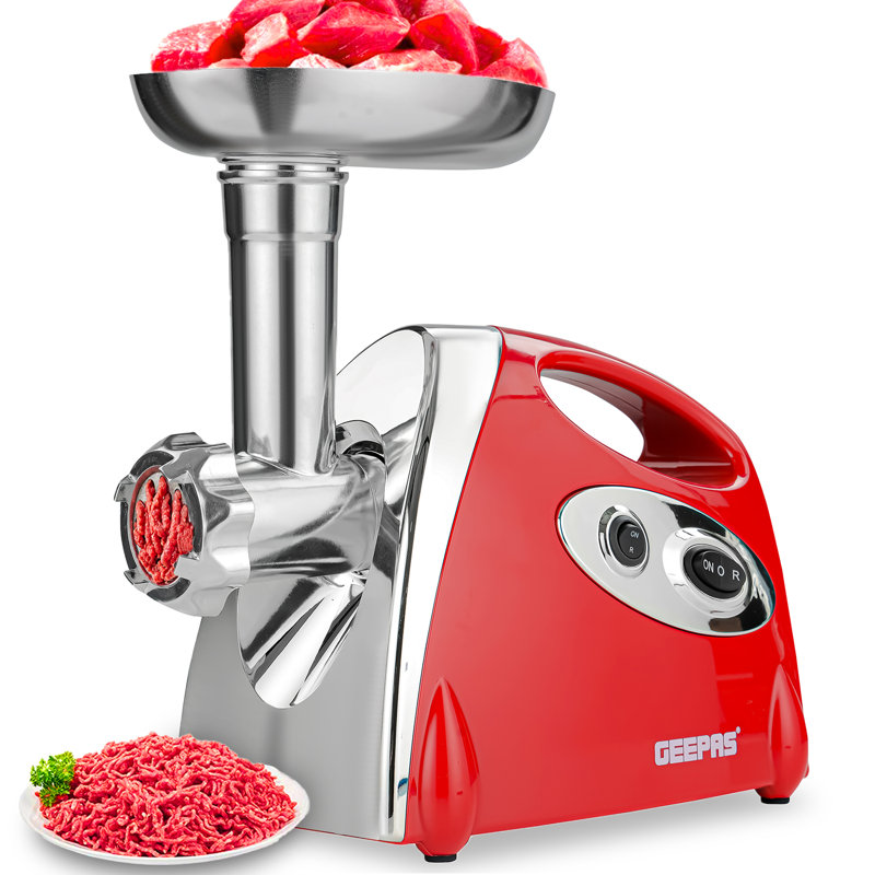 Geepas Electric Meat Grinder 1800W – Stainless Steel Meat Mincer & Sausage Stuffer, Food Grinding Mincing Machine with Kibbe Attachment – 3 Different Cutting Plates, Reverse Function, Plastic Housing