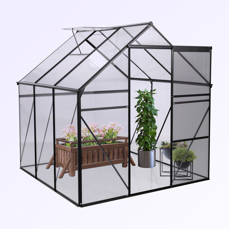 Polycarbonate Greenhouse Raised Base, Black, 75.6" H x 74.4" W x  74.4" D