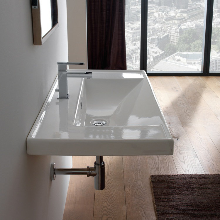 Scarabeo By Nameeks ML 18.5'' Glossy White Ceramic Rectangular Drop-in, Wall Mount Bathroom Sink with Overflow, Single Hole