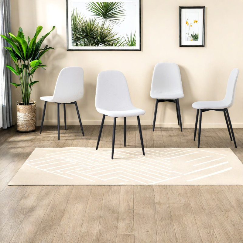 Ensemble de 4 chaises de salle à manger modernes, siège en lin en métal pour petite cuisine