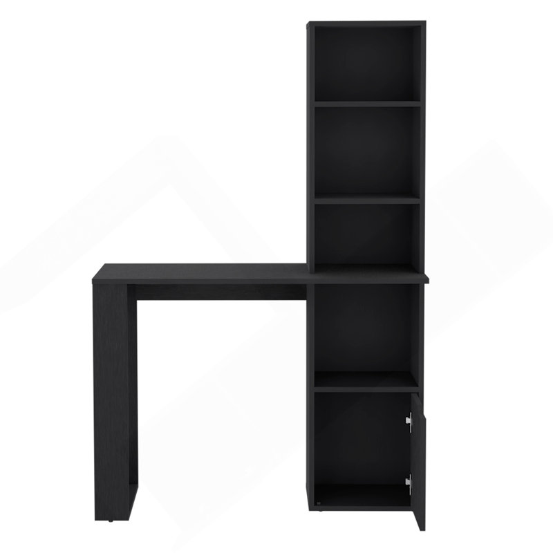 Bureau Aragon avec bibliothèque à quatre niveaux et armoire inférieure, finition wengé noir