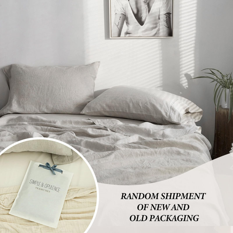 100%  Linen Pillowcase Queen Size-Set Of 2- Washed Solid Colour Pillow Cases Embroidered -Soft And Durable (Linen, 20''X30'')