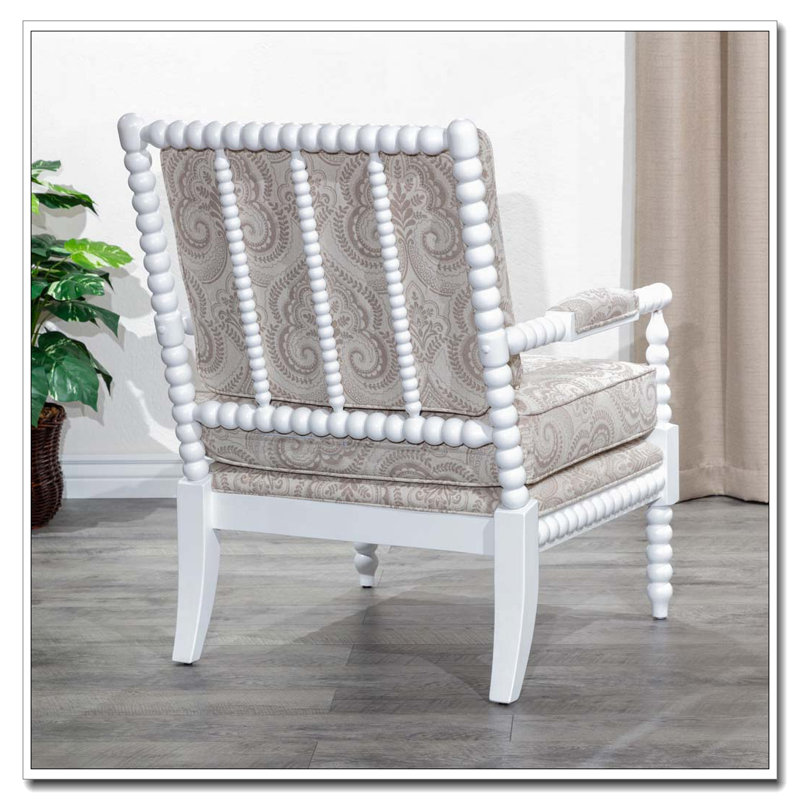 Fauteuil Spindle, finition blanche, tissu cachemire taupe, Taupe, Blanc