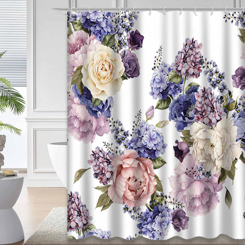 Aquarelle florale transparente avec pivoines et 12 crochets, L 72 po x l 78 po
