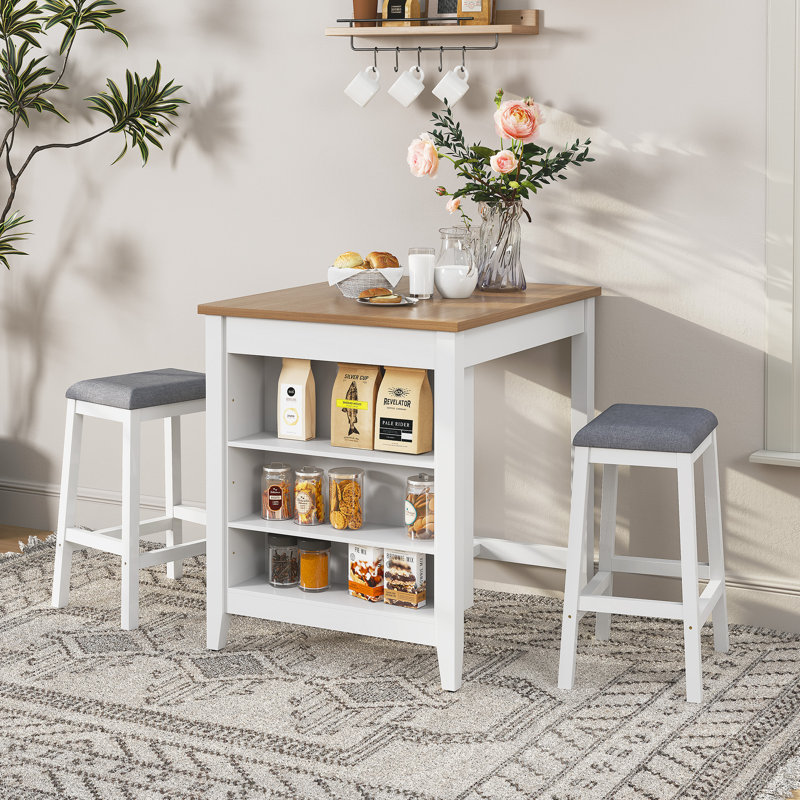 Ensemble de salle à manger 3 pièces de style transitionnel avec 3 tablettes de rangement ouvertes pour petits espaces, coin repas