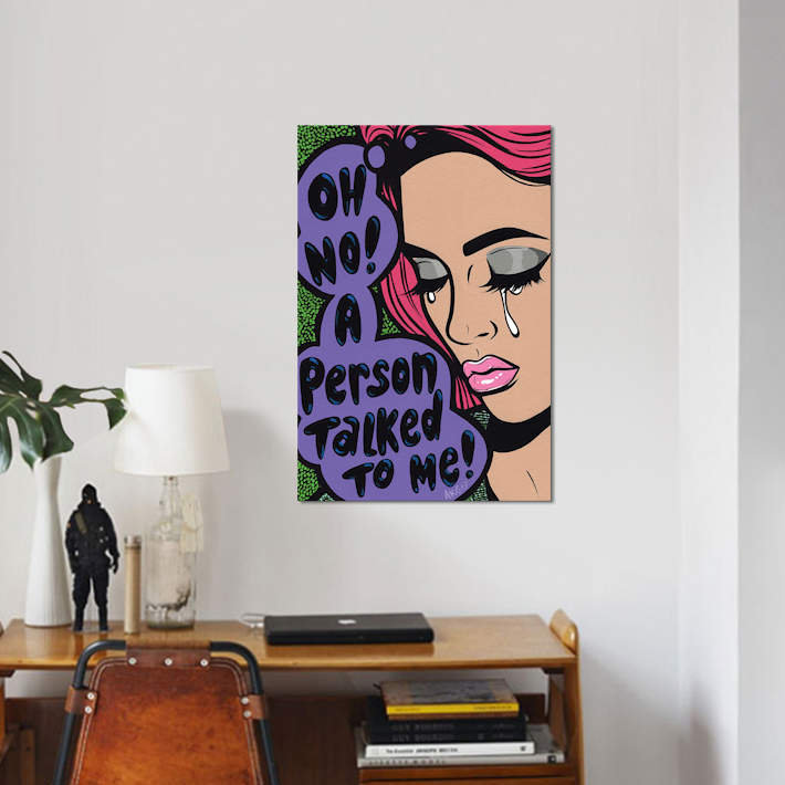 «oh no ! « en pleurs », impression sur toile, H 26 po x l 18 po x P 1,5 po, Toile tendue, Pas de tapis
