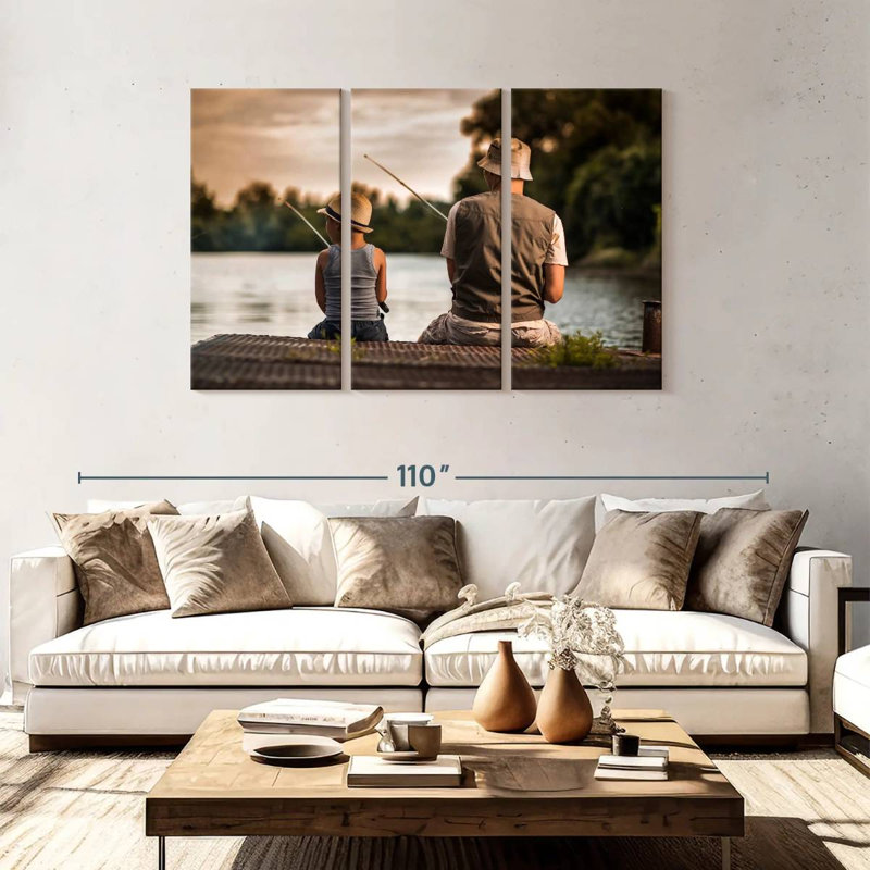 Père et fils à la pêche, H 48 po x l 74 po