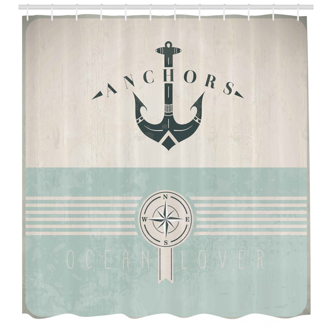 Duschvorhang, Altmodisch Maritim Anker, Nautisch, Seafoam Beige Reseda Grün