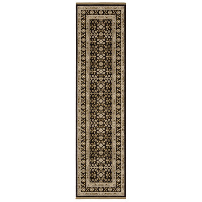Abena Traditonal Bordered Floral Black/ Beige Wool Blend Area Rug