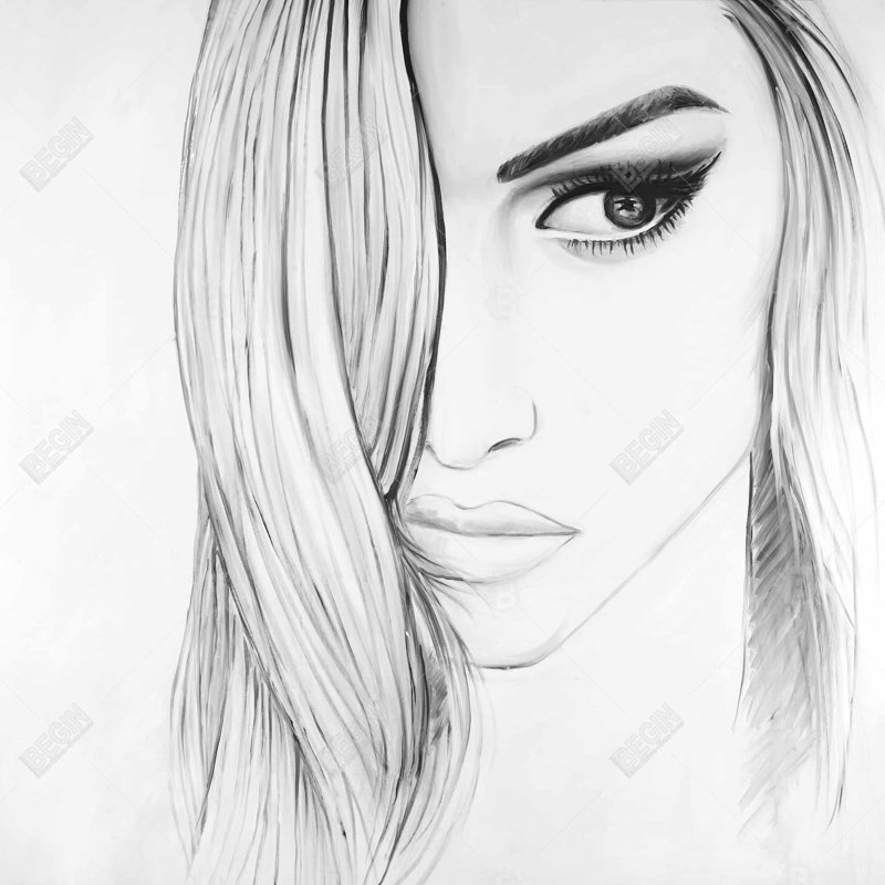 Black & white portrait - 16"x16" Throw pillow cover - Poly twill - Print on demand, 16" x 16"