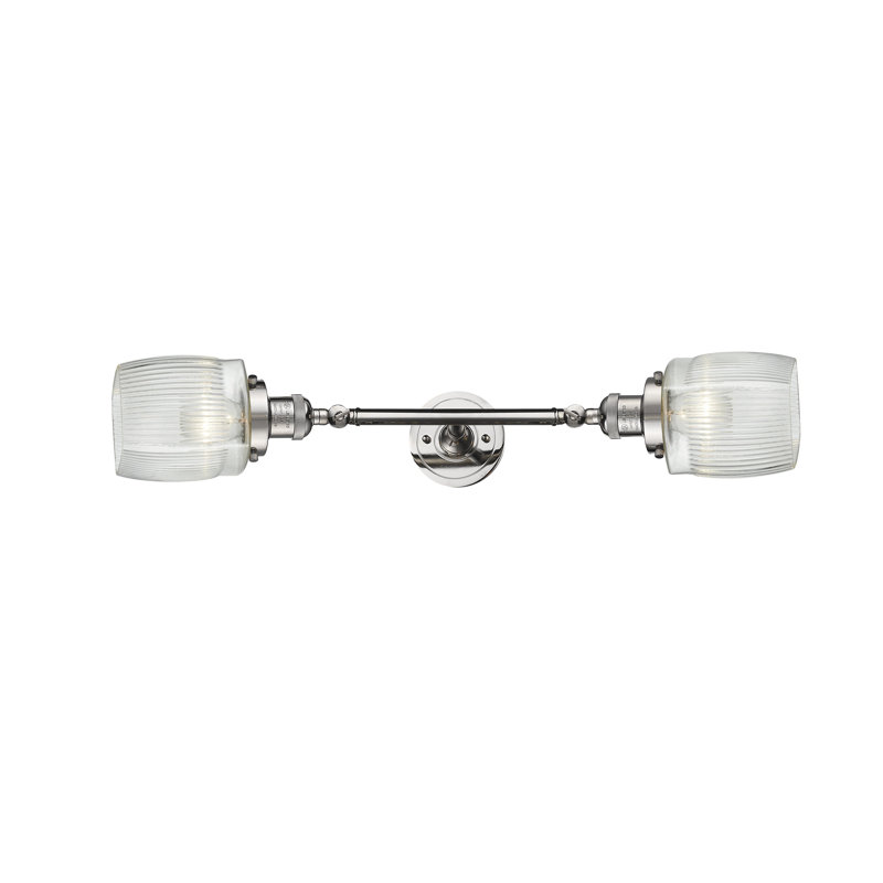 Éclairage pour meuble-lavabo 2 lumières rétro Bonneau, Laiton antique, Halophane transparent, Incandescent