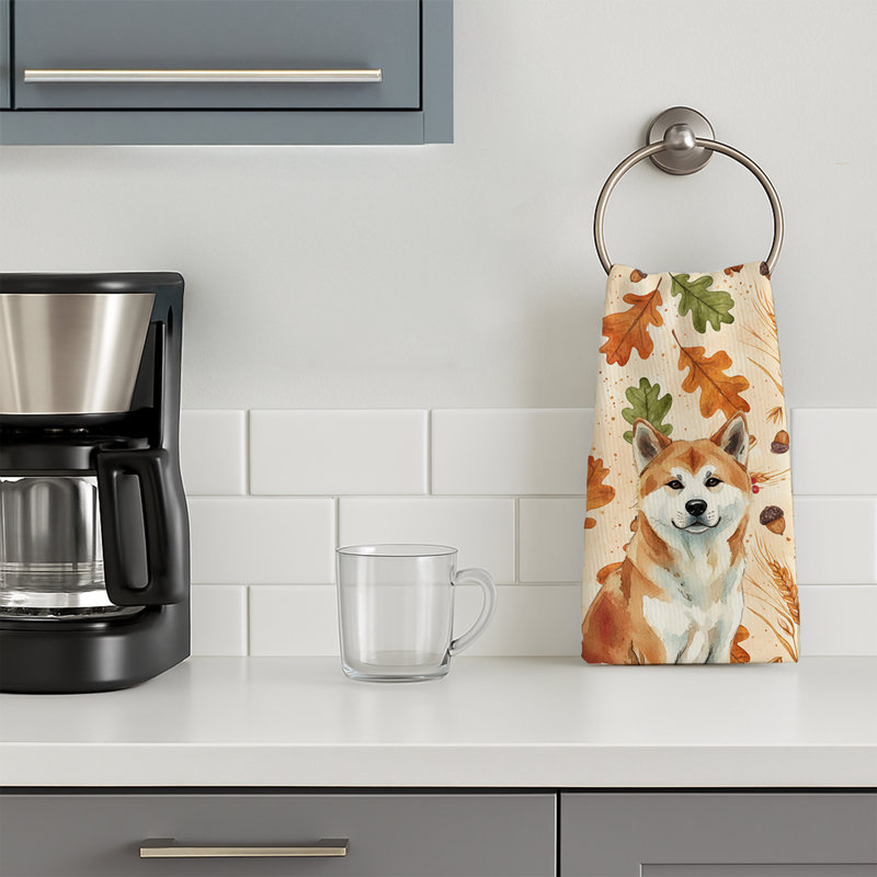 Red Akita Heirloom Fall Kitchen Towel, Red Akita