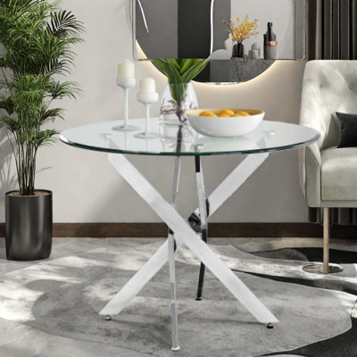 Elegant Multifunctional Round Dining Tables, Glass Metal Design For Home Kitchen