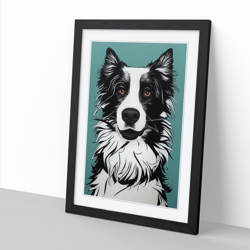 Border Collie Graffiti 1 Piece Single Picture Frame Wall Art, 34cm H x 25cm W, Grey Framed