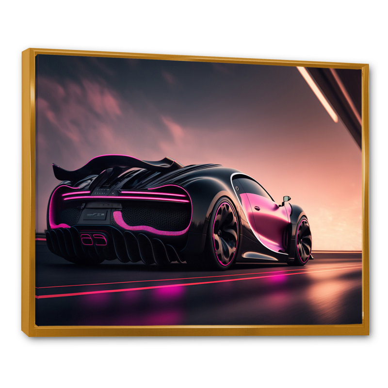 «Visionary Bugatti Design» en noir et magenta I - reproduction sur toile, H 34 po x l 44 po x P 1,5 po