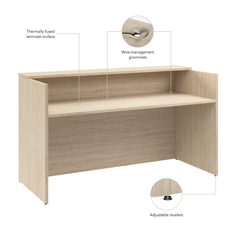 Natural Elm Adjustable Height Reception Desk with Shelf