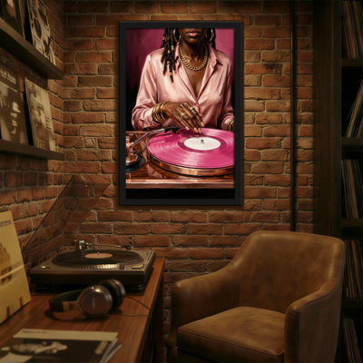 Femme abstraite avec tourne-disque vinyle rose