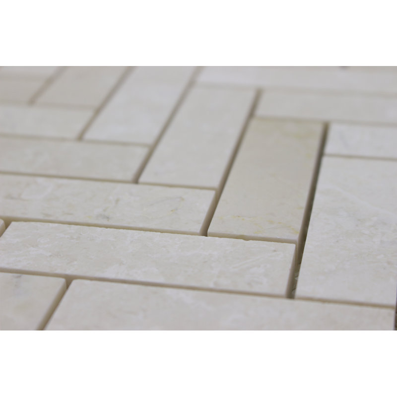 Cordelio 1" x 3" Natural Stone Heringbone / Chevron Wall & Floor Tile, Perla