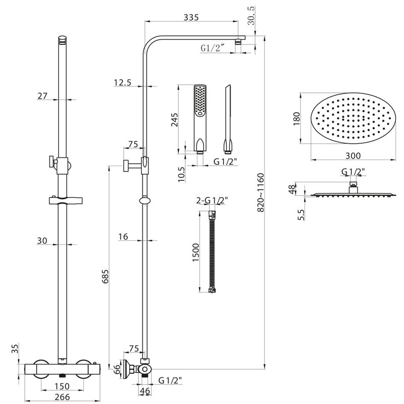 Chandos Thermostatic Shower with Dual Shower Head