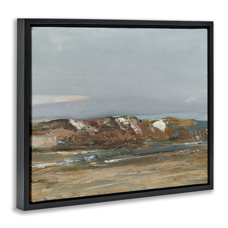 «Neutral Desert Terrain Abstraction Brown», art mural encadré par Floater, Cadre flottant noir de jais, H 17 po x l 21 po