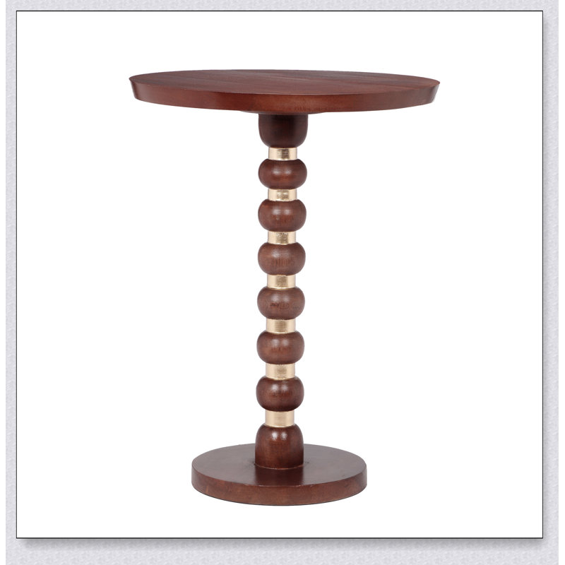 Mango Wood Round End Table,Honey+Gold