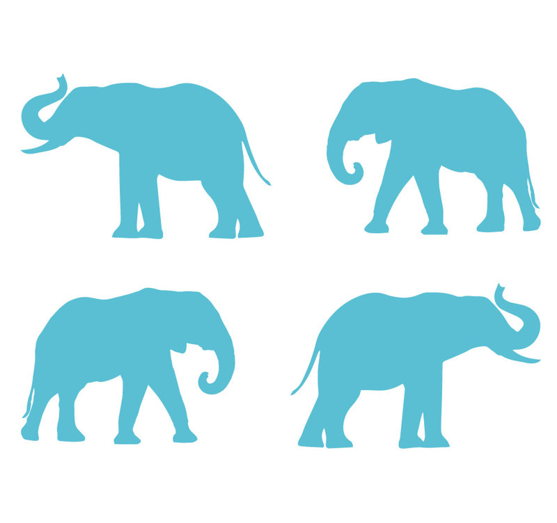 Décalcomanie murale motif éléphant, Bleu geyser, H 4 po x l 6 po x P 0,01 po