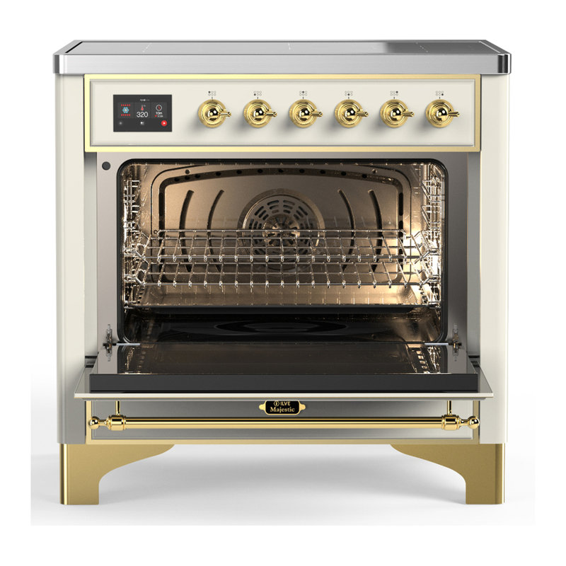 Cuisinière à induction 36 pouces avec 6 éléments à induction en blanc antique Majestic III Series (garniture laiton), Laiton