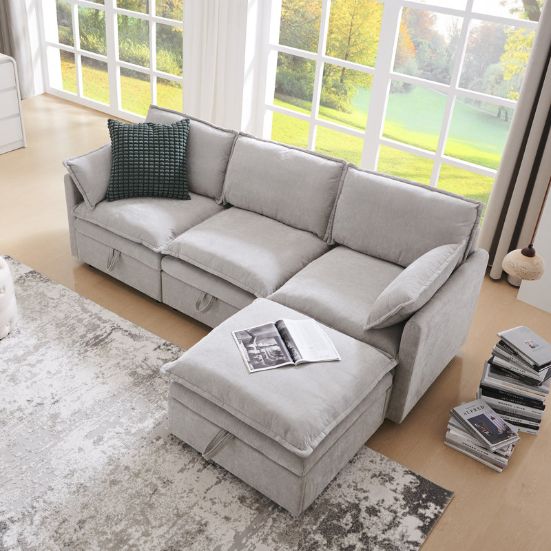 Canapé modulaire moderne de 89 po avec grand espace de rangement, canapé modulaire en U en chenille avec coussins de siège profonds et coussins décoratifs