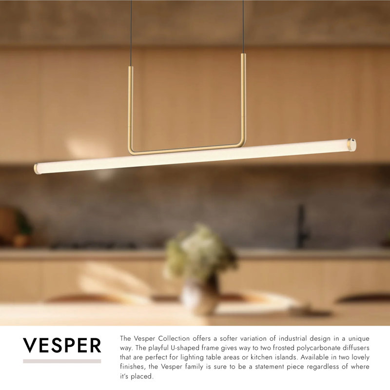 Vesper 1 - Light LED Pendant, 13.63" H x 48.25" W x 1.75" D, Black