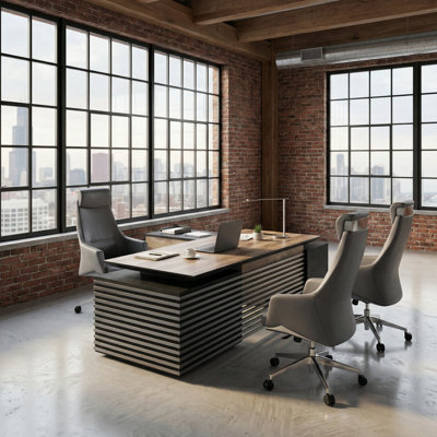 Bureau de direction en L 70,87 po, 78,7 po et L 86,6 po réglable en hauteur avec 7 compartiments de rangement, taille et couleur personnalisées, bureau à domicile avec ports de charge universels, station de travail pour mobilier de grande entreprise av
