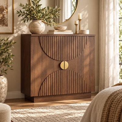 32'' Curved Sideboard Buffet Cabinet With Symmetrical Arched Fluted Doors and Adjustable Shelves for Living Room & Dining Room ,Accent, Bar, Kitchen,walnut