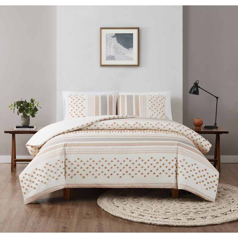Ensemble de housse de couette en microfibre 3 pièces , Beige, Housse de couette très grand + 2 taies décorativ
